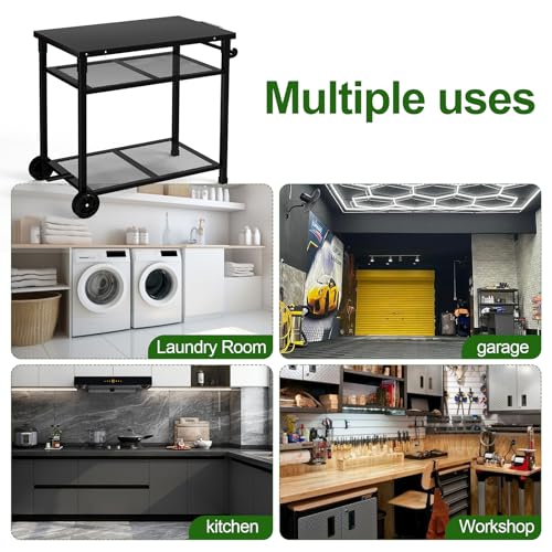 nomiou Grillwagen Servierwagen aus Metall,3-Etagen Outdoor Plancha Grilltisch Rollwagen Trolley wasserdicht Arbeitsplatte 85 x 51cm
