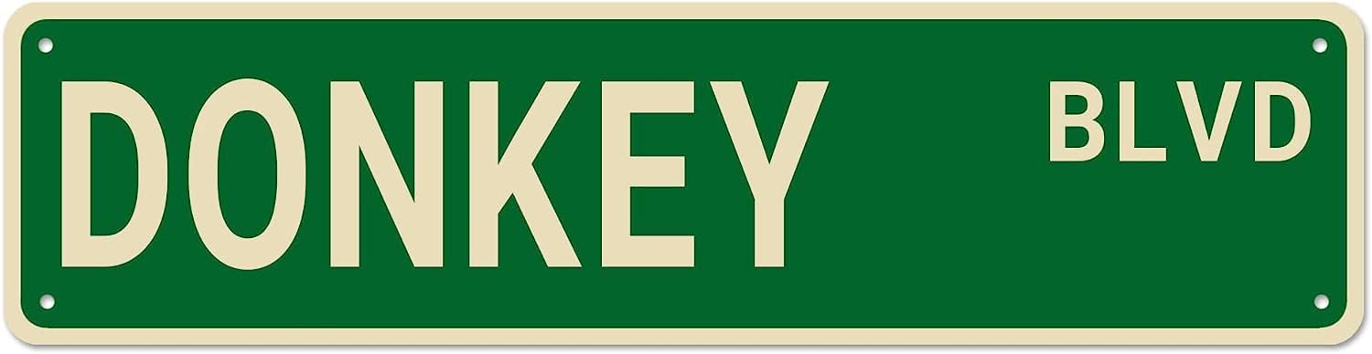 DTHNKL Metal Sign Donkey BLVD Vintage Retro Tin Aluminum Hanging Sign - Bedroom Kitchen Garden Wall Bar Club Coffee Home Decor 16x4 inch