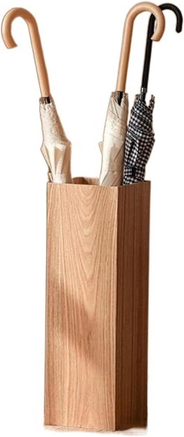 Wooden Freestanding Umbrella Holder Stand Rack for Entryway Home Office Square Umbrella Storage Bin for Cane Walking Sticks Dark Wood Color