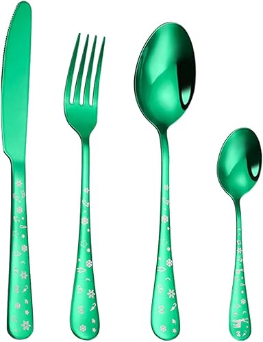 Juego de utensilios festivos, juego de cubiertos de Navidad duraderos, juego de cubiertos de Navidad con superficie de espejo, juego de cubiertos de