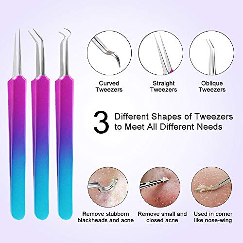 Blackhead Remover Tool Kit, Aooeou 10 Pcs Professional Pimple Popper Tool -Treatment For Pimples, Blackheads, Blemish, Zit Removing, Forehead And Nose(Colorful) #TOP1