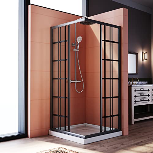 ELEGANT Corner Shower Enclosure 34 in.D x 34 in. W x 72 in. H, Double Sliding Shower Door with 1/4 in. Clear Tempered Glass, Black Framed Sliding Shower Enclosure (Shower Base Not Included) - Thumbnail 3
