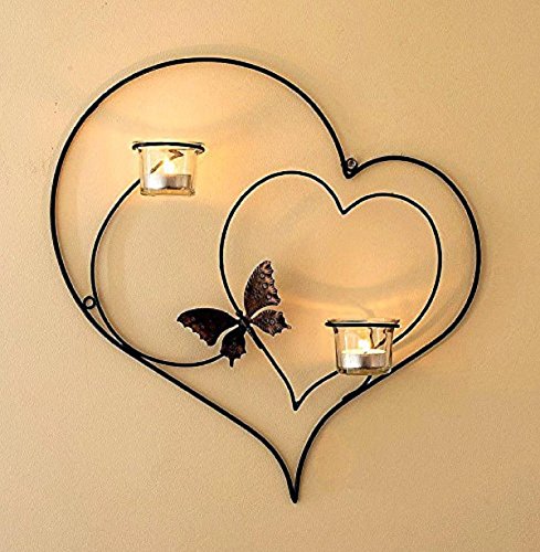 Craftvatika Iron Decorative Double Heart Wall Sconce Candle Holder Hanging Tealight Holders Home Arts Weddings Events Decor #TOP13