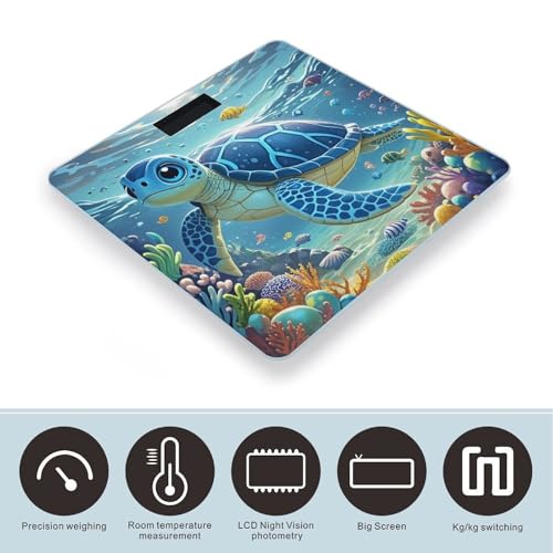 Báscula digital de baño con diseño tortuga azul miniatura 3