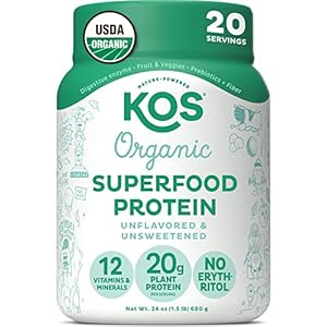 KOS Vegan Protein Powder, Unflavored & Unsweetened – Low Carb Pea Protein Blend, Organic Superfood Rich in Vitamins & Minerals – Keto, Soy, Dairy Free – Meal Replacement for Women & Men – 20 Servings