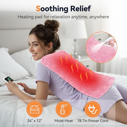 Image of Heating Pad for Back Pain, 24''x12'' Electric Heat Pad with 9 Heat Levels & 4 Auto-Off Timers, Portable Heating Pad for Period Cramps, Shoulder, Neck, Machine Washable, Gifts for Women and Men