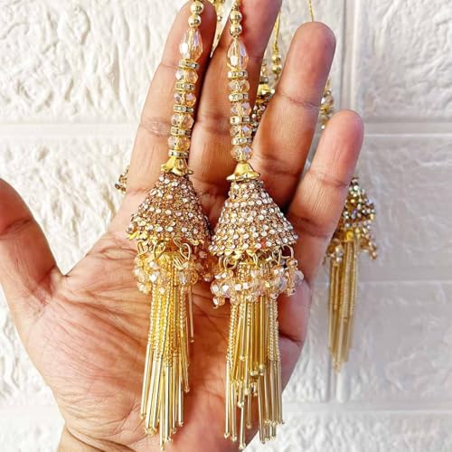 Image of Adikala Craft Store Handmade Ethnic Latkan Tassel Set of 2 for Saree Pallu, Blouse, Suits, Dupatta, Lehenga Decor (Golden D3)