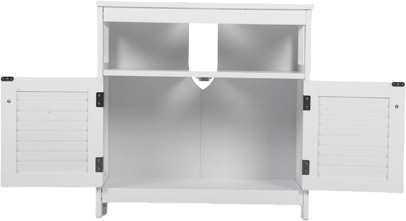 Yctze Under Sink Storage Cabinet with 2 Doors and Open Shelf - U Shape Cut Out Bathroom Vanity for Toiletries and Makeup, Space Saving Design, MDF Material for Maximum Longevity (White)