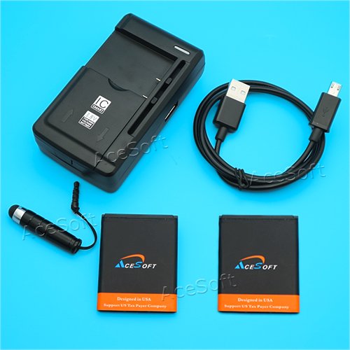 Long Lasting 2X 950mAh Rechargeable Battery Universal Travel Dock Wall Home USB/AC Charger Data Cable Pen Compatible with Alcatel OneTouch A392 A392G TracFone Phone