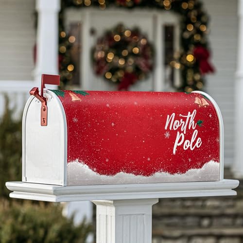 North Pole, copertura magnetica per cassetta postale, motivo natalizio con agrifoglio, rosso, per decorazioni esterne, 53 x 64 cm