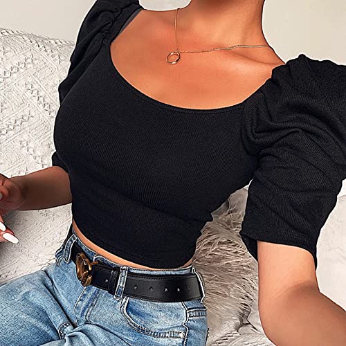 Blusa feminina de manga curta com gola canoa e gola redonda, túnica dupla de crochê lisa para menina