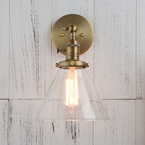 Permo Single Sconce With Funnel Flared Glass Clear Glass Shade 1-Light Wall Sconce Wall Lamp (Antique) #TOP2