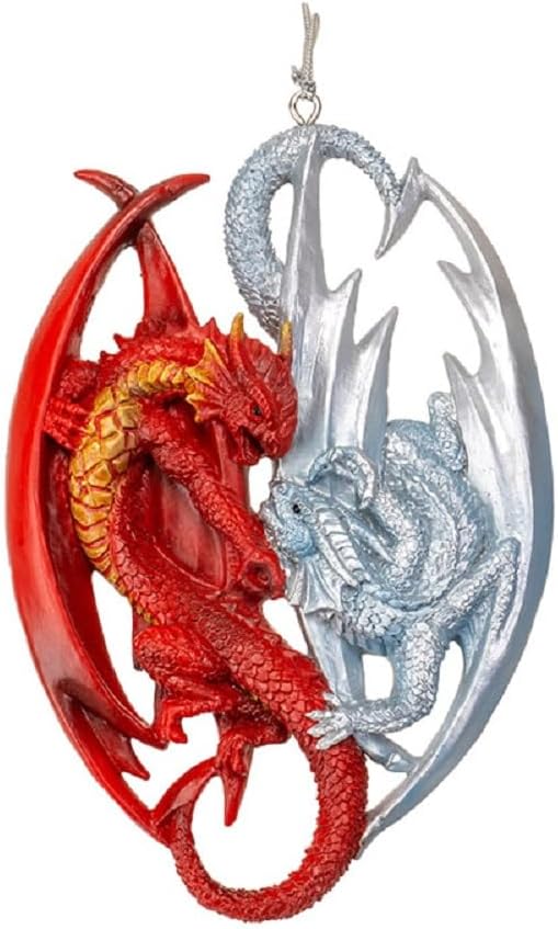 Pacific Giftware Fire and Ice Dragon Ornament, Red and Silver, 3.81 Inches Length, Decorative Hanging Ornaments