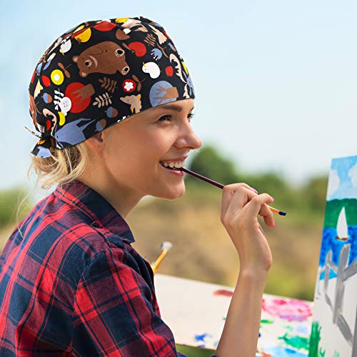 Image of Geyoga 6 Pieces Adjustable Working Caps with Button Gourd Tie Back Bouffant Hats Sweatband Caps Breathable Hair Cover for Women Men
