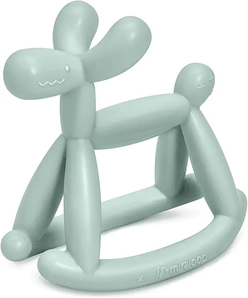 Miraloop Teething Toy for Baby 0-6, 12, 18 Months Infant, Jellydog Never Drop Food Grade Silicone Rocking Teether, Prevent Choking & Odorless, Less Dust and Hair Adhesion, Baby Gift, Mint Green