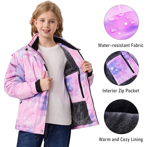 MoFiz Girls Ski Jacket Warm Winter Jacket Windproof Fleece Winter Coat Snow Jackets with Zipper Pockets4