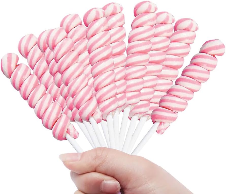 Pink Twisty Lollipops - 24 Unicorn Suckers Individually Wrapped Bulk - Baby Shower Candy - Gender Reveal - Candy Buffet - Girl Birthday Party Favors