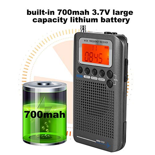 PUSOKEI Receptor de banda de ar, receptor de rádio de banda aeronáutica VHF com visor LCD, gravador
