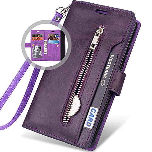 Galaxy S20 Phone Case Wallet With Strap,Kudex Leather Folio Flip Protective [Kickstand Feature] Magnetic Closure Zipper Purse Case Cover With Credit Card Slot For Samsung S20 6.2''(Purple) #TOP7