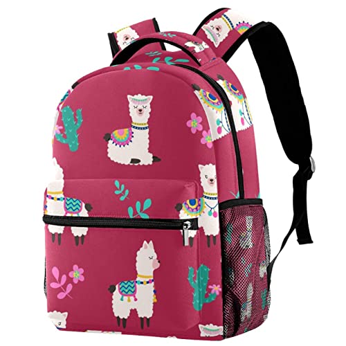 Rucksack Rose Pink Alpaka Kaktus Niedlich Cartoon Lama Geschenke für Männer & Frauen, mehrfarbig Cover