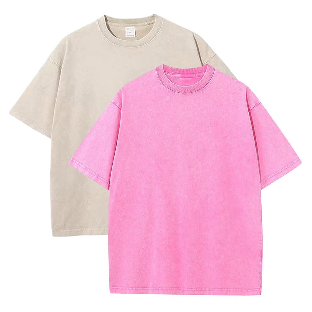 Botong Oversized Workout Shirts for Women Vintage Heavyweight T Shirts for Men Casual Loose Pump Covers Gym Apricot+Pink 3XL