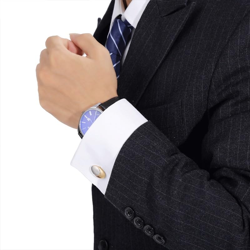 Gemelos de Cobre Cepillado de Dos Tonos galvanizados for Hombre, Brazalete francés Dorado, Perno Prisionero de Boda