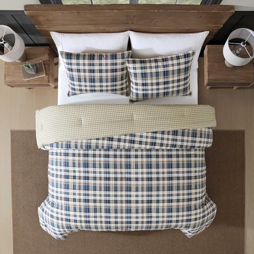 Image of Eddie Bauer - Queen Comforter Set with Shams, Cotton Reversible Bedding, Medium Weight All-Season, Dorm Room Essentials, Port Gamble Indigo