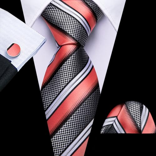 Image of Barry.Wang Mens Tie Set Plaid Check Neckties Formal Business Wedding Luxury Pocket Square Cufflinks