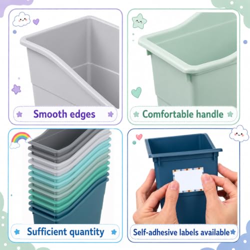 12 Pack Large Book Bins, Durable Magazine Organizer File Holder Quality Plastic Book Storage Bins with Labels for Classroom Library, Office, Desktop Organization,Bookshelf Categorization(Modern color) - Image 3