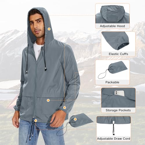 Image of American Trends Raincoat for Men Waterproof with Hood Mens Rain Jacket Windbreaker Jackets Rain Coat