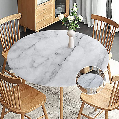 Vbtgve Round Fitted Marble Tablecloth, Granite Surface Motif Sketch Nature Effect And Cracks Antique Style Image, Elastic Edge, Waterproof And Wipeable Table Cover, Fit For 48" Table, Grey Dust White #TOP1