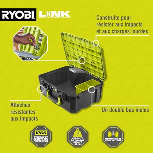 Coffre rangement modulaire RYOBI LINK RSL102 étanche compatible mural