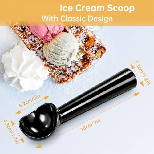 Image of Jamboree Ice Cream Scoop,7 inches Nonstick Anti-Freeze One Piece Aluminum Scooper Spoon, Heavy Duty Durable Design, Easy Clean, for Gelato, Cookie Dough, Sorbet, Almond (Black)