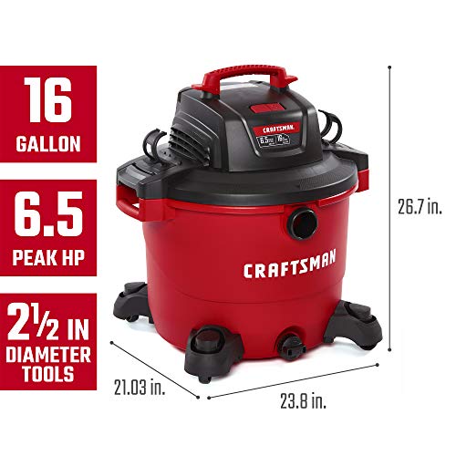 CRAFTSMAN CMXEVBE17595 16 Gallon 6.5 Peak HP Wet/Dry Vac, Heavy-Duty Shop Vacuum with Attachments , Red - Image 3