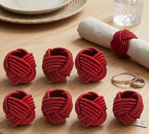 Image of Thread Handmade Handcrafted Eco-Friendly Napkin Ring Holder Set (Red) -Pack of 12