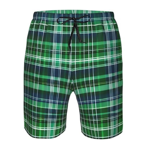 Blue and Green Scottish Tartan Men's Standard Quick Dry Swim Trunk,Casual Mens Swim Trunks with Mesh Lining4