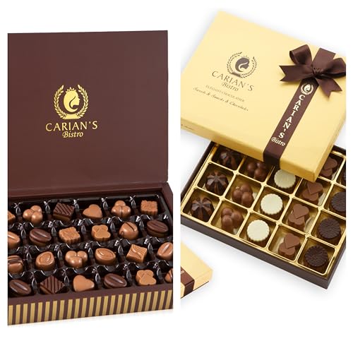 2-Pack, CARIANS Chocolatier Valentine’s Day Chocolate Gift Box, Brown Box (24 pc., 8.8 oz.) & Gold Box (20 Pc.,7.4 oz.)