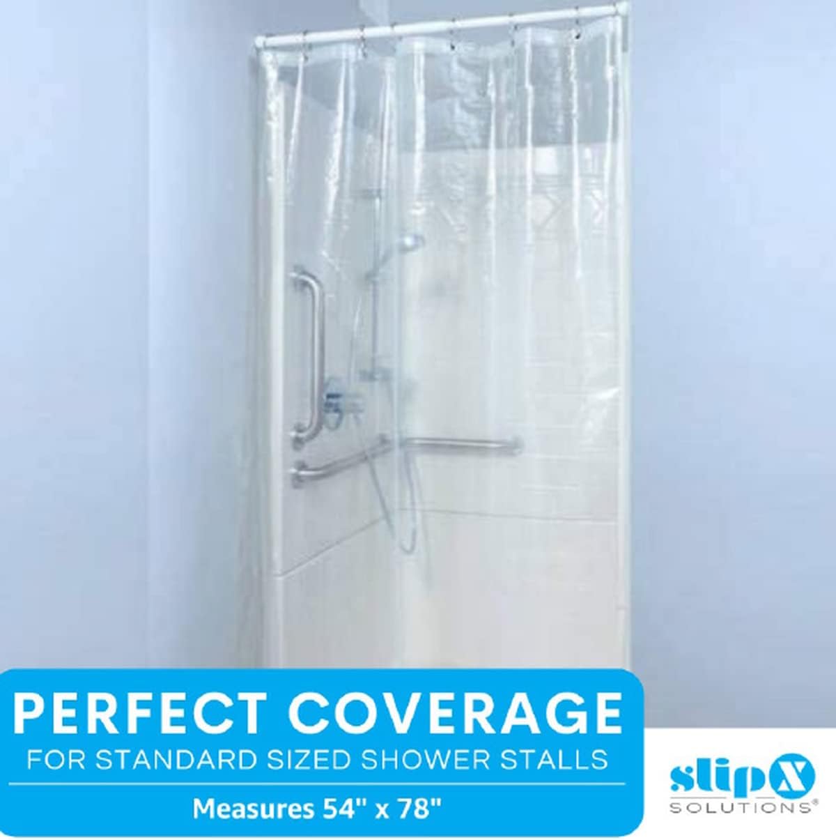 SlipX Solutions Microban-Infused Shower Stall Curtain Liner 54" x 78", Clear