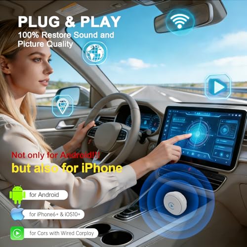 Image of Wireless CarPlay Adapter for Apple iPhone iOS 10+Android Carlife: Plug and Play, Stable Connection Without delay-Wired to Wireless
