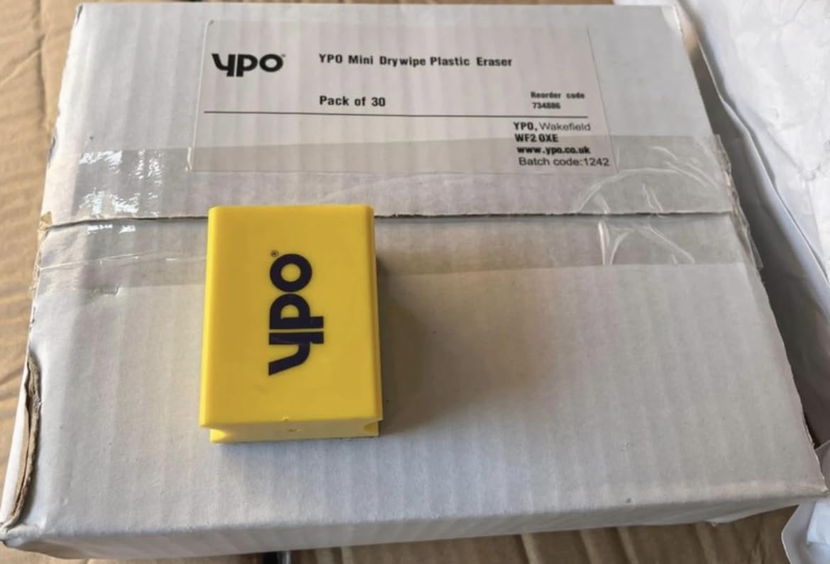 Mini Drywipe Plastic Eraser, Pack of 30, Yellow