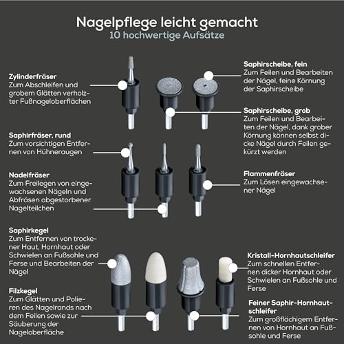 Beurer MP 84 Special Edition Maniküre-/Pediküreset, elektrische Nagelfeile mit Akku, 10 Aufsätze, LED-Licht, inkl. Aufbewahrungsetui, bis zu 4400 U/min, Nagelfräser zur Hand- und Fußpflege, schwarz