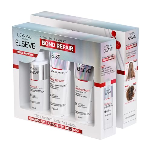 L'Oréal Paris Elseve Bond Repair Kit Tratamento Completo Reparação Molecular com Ácido Cítrico, Reconstrói Ligações e Devolve Força aos Cabelos Danificados (Pré-Shampoo + Shampoo + Condicionador)