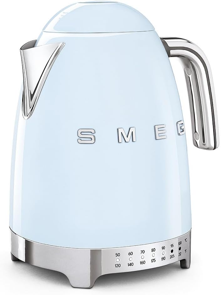 7-Cup Variable Temperature Electric Kettle - Retro Style Aesthetic with Advanced Technology - Stainless Steel, 1400W, 120V, 360° Swivel Base, Keep Warm Function (Pastel Blue)