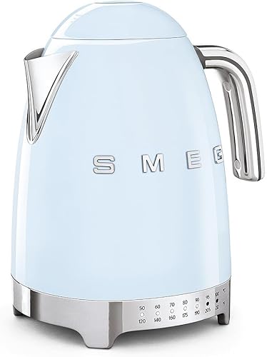 SMEG Hervidor eléctrico de temperatura variable de 7 tazas, estética de estilo retro con tecnología avanzada, acero inoxidable, 1400 W, 120 V, base