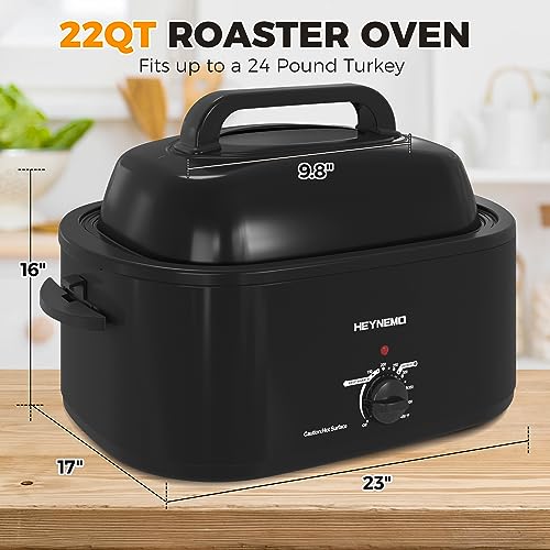 Image of Roaster Oven 22Qt, Electric Turkey Roaster Oven Buffet with Self-Basting Lid, Cool-Touch Handles, Removable Pan and Rack, Stainless Steel, Black