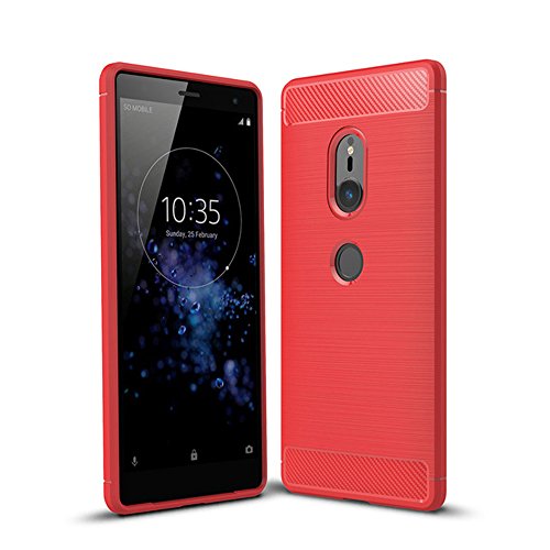 NXET® Funda de fibra de carbono premium a prueba de golpes de goma suave TPU para Sony Xperia XZ2, TPU, Rojo, XZ2