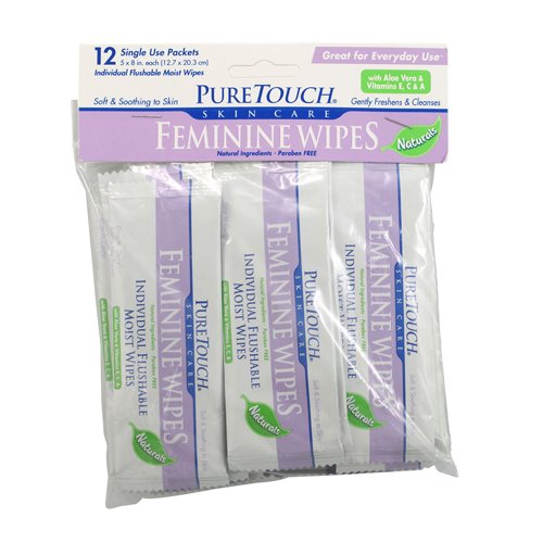 Puretouch Skin Care Individual Flushable Moist Feminine Wipes, 12 Count