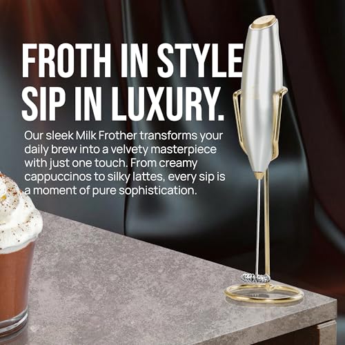 Image of Zulay Kitchen Powerful Milk Frother Wand With Duracell Batteries - Ultra Fast Handheld Drink Mixer - Electric Whisk Foam Maker for Coffee, Lattes, Cappuccino & Matcha - Z1 Motor - Exec Silver Gold