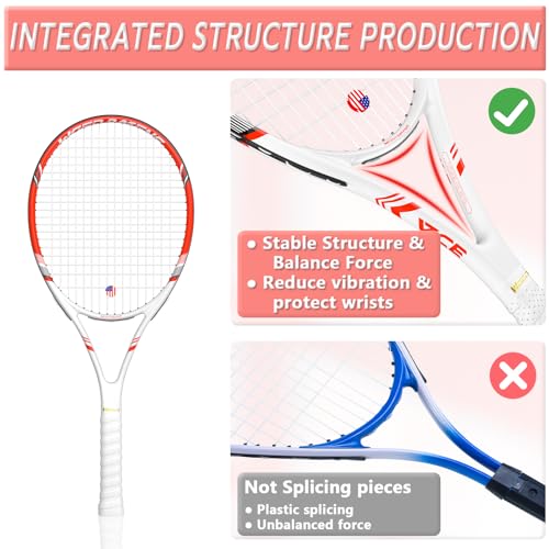 Image of Pro Tennis Racket for Adults, 2 Player 27 inch Speed Tennis Racquet Acceptable for Beginner and Professional with 3 Tennis Balls, 2 Vibration Dampes, 2 Overgrips, Tennis Bag