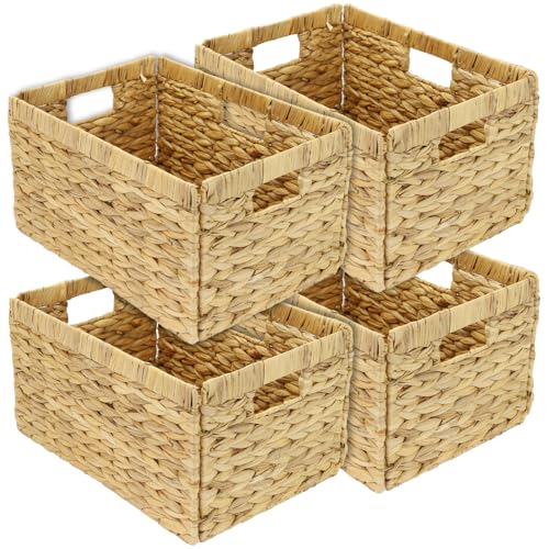 HMF Cesta de almacenamiento trenzada de jacinto de agua, juego de 4, apto para Billy, 35 x 25 x 20 cm